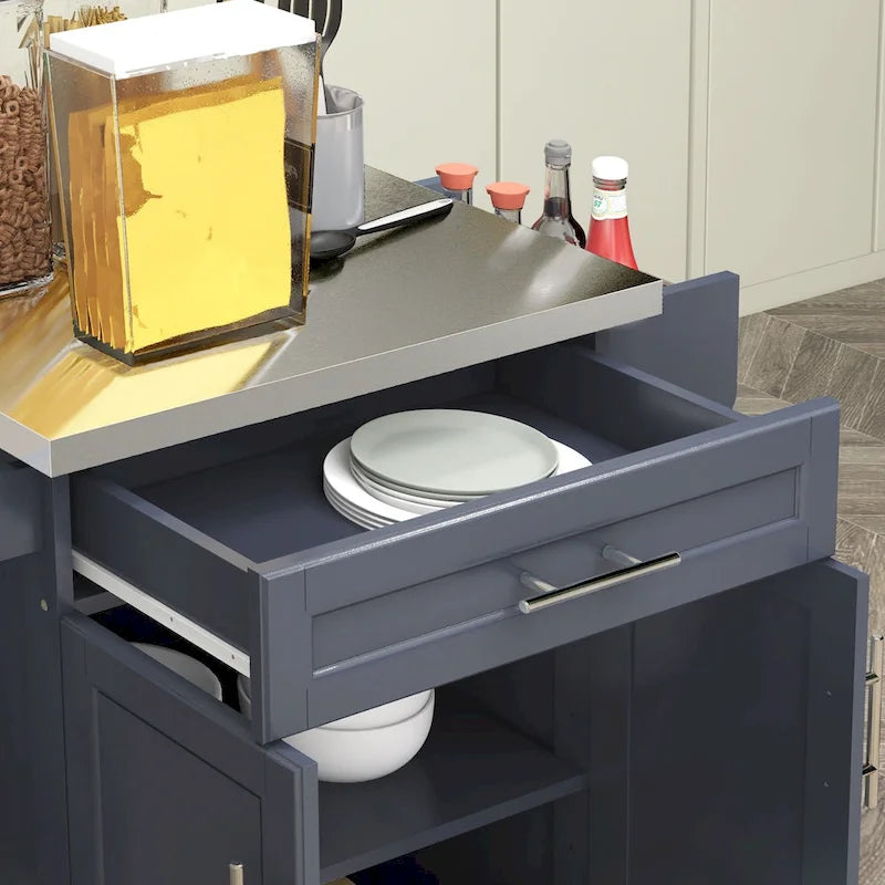 HOMCOM Kitchen Island on Wheels, Rolling Kitchen Cart with Stainless Steel Countertop, Drawer, Gray