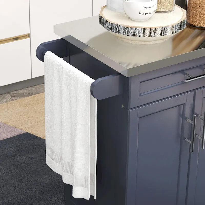 HOMCOM Kitchen Island on Wheels, Rolling Kitchen Cart with Stainless Steel Countertop, Drawer, Gray