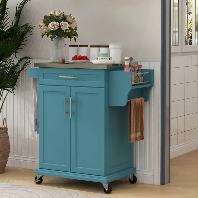 HOMCOM Kitchen Island on Wheels, Rolling Kitchen Cart with Stainless Steel Countertop, Drawer, Gray