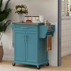 HOMCOM Kitchen Island on Wheels, Rolling Kitchen Cart with Stainless Steel Countertop, Drawer, Gray