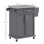 HOMCOM Kitchen Island on Wheels, Rolling Kitchen Cart with Stainless Steel Countertop, Drawer, Gray