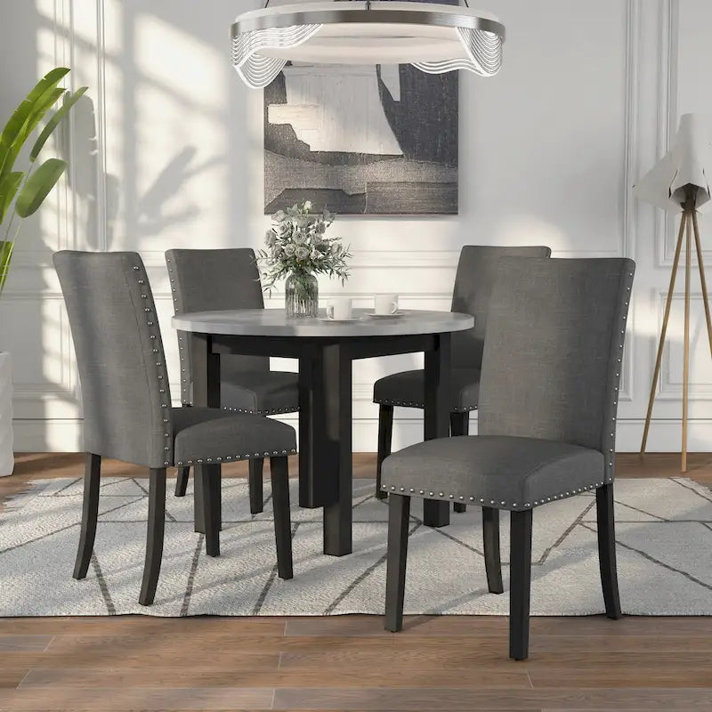 Paulina Contemporary Grey Faux Marble 5-Piece Round Dining Table Set by Furniture of America