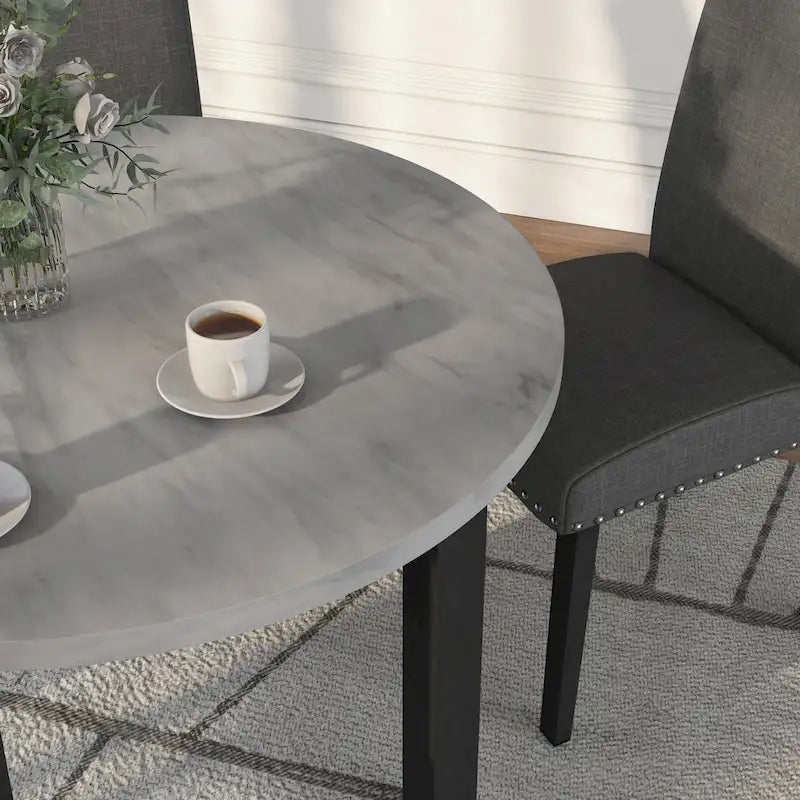 Paulina Contemporary Grey Faux Marble 5-Piece Round Dining Table Set by Furniture of America