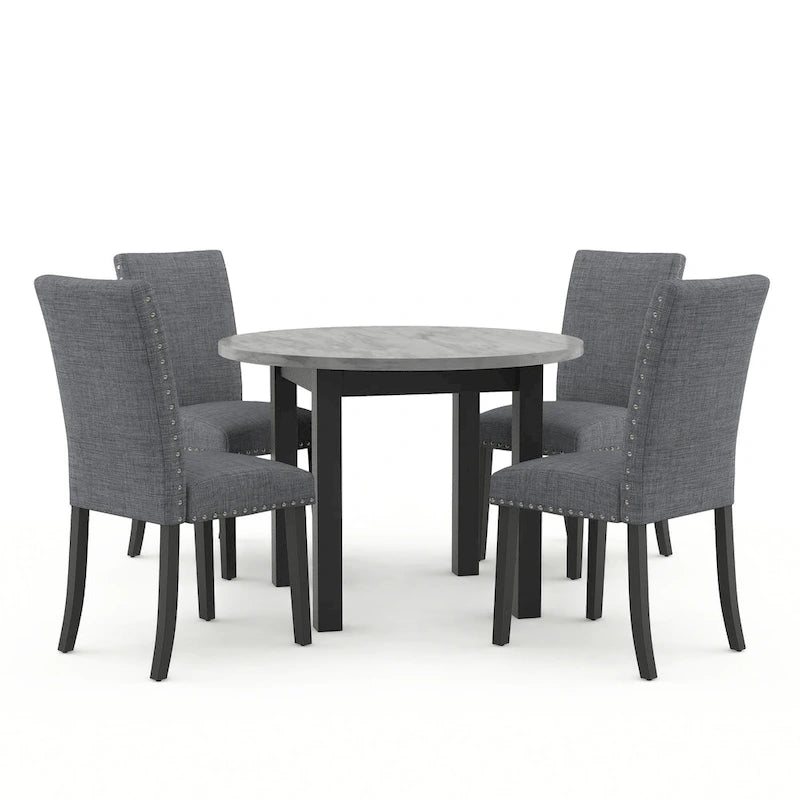 Paulina Contemporary Grey Faux Marble 5-Piece Round Dining Table Set by Furniture of America