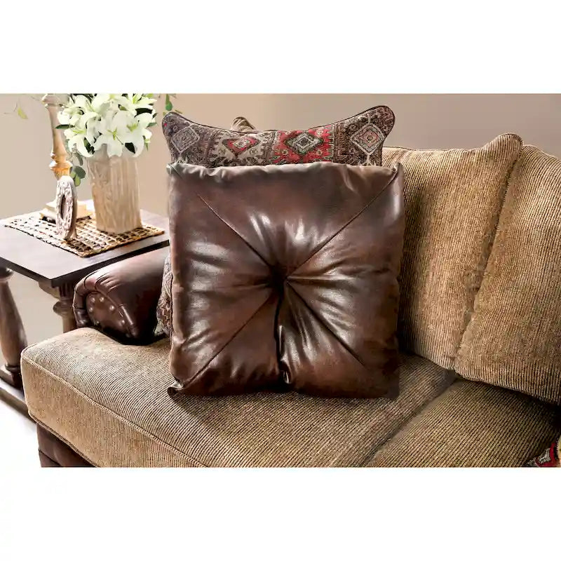 Dhirendra Traditional Brown Faux Leather Loveseat by Furniture of America
