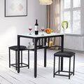 3 Piece Dining Room Table Set, Counter Height Dining Set Faux Marble Table w/ Wine Rack 2 Chairs Kitchen
