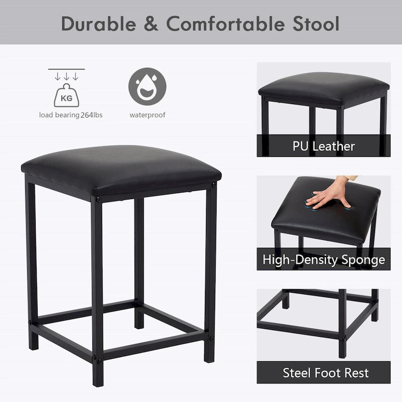 3 Piece Dining Room Table Set, Counter Height Dining Set Faux Marble Table w/ Wine Rack 2 Chairs Kitchen