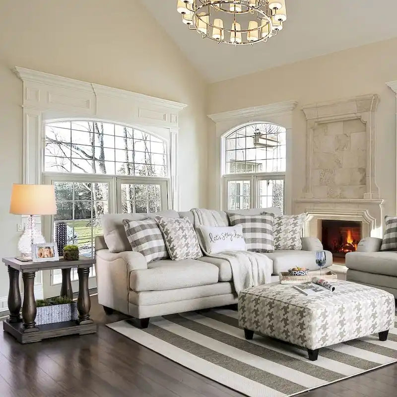 Zito Transitional Grey Linen Fabric Padded Sofa by Furniture of America