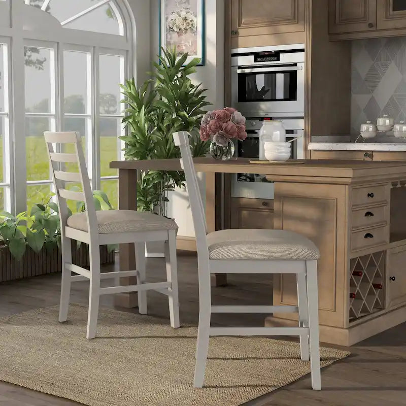 Furniture of America Biaz Farmhouse White Wood Counter Height Chairs (Set of 2)