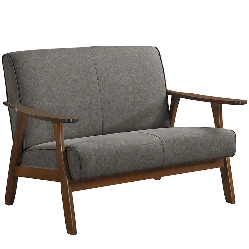 CraftPorch Wenge Wood Mid-Century Modern Linen Loveseat