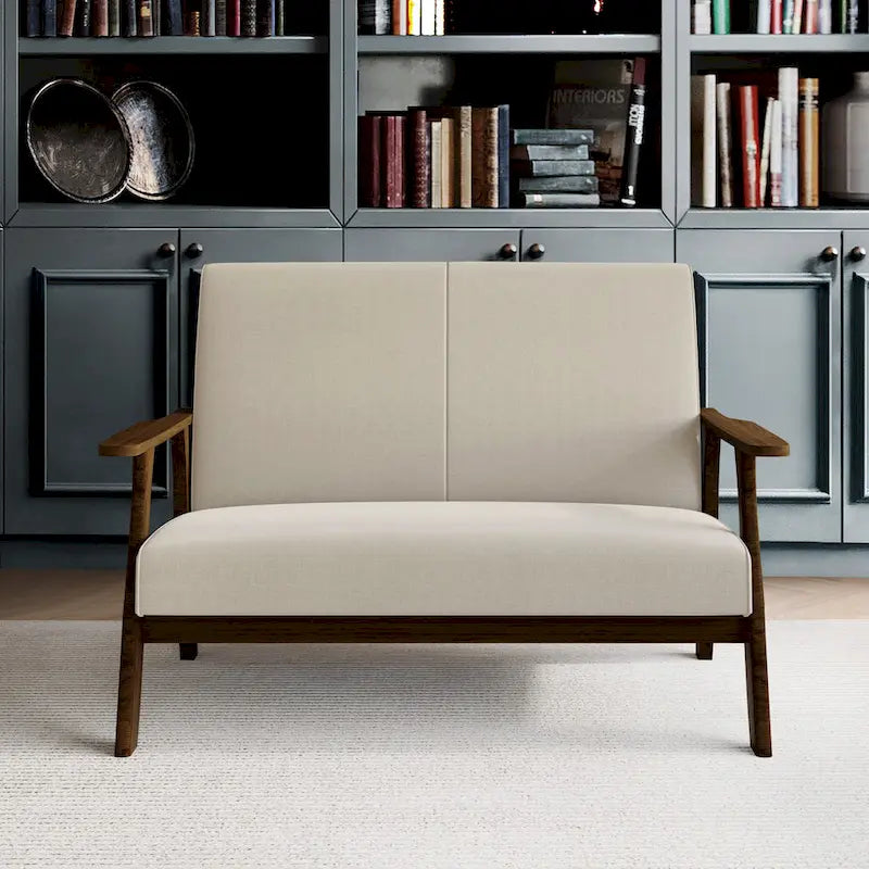 CraftPorch Wenge Wood Mid-Century Modern Linen Loveseat