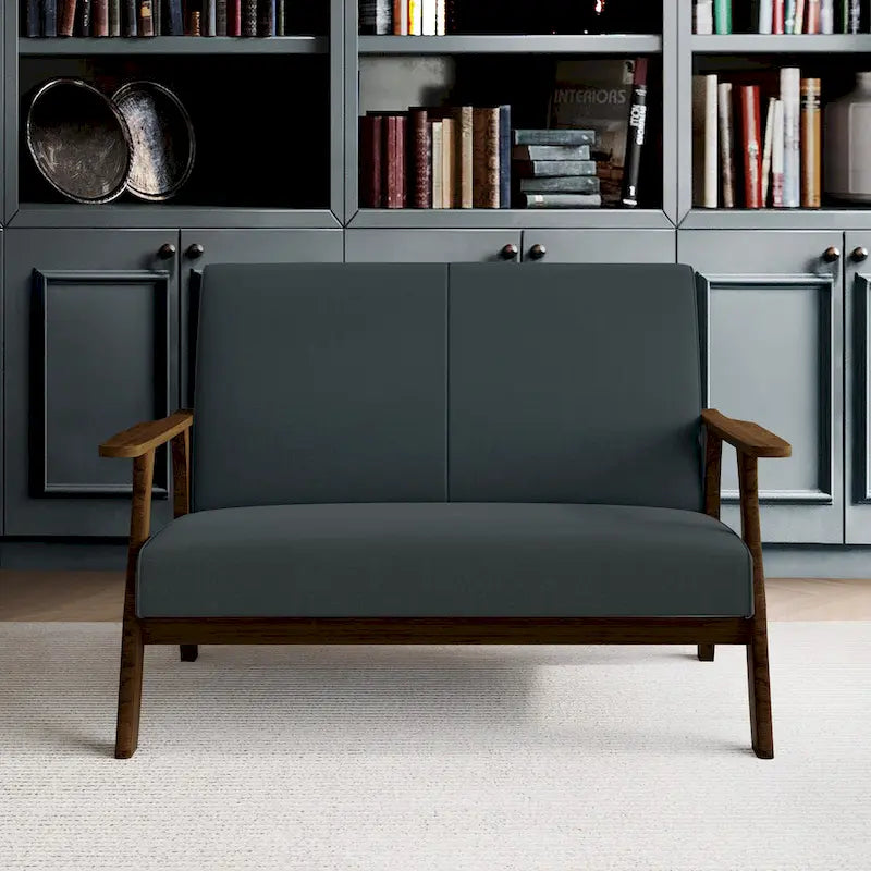 CraftPorch Wenge Wood Mid-Century Modern Linen Loveseat