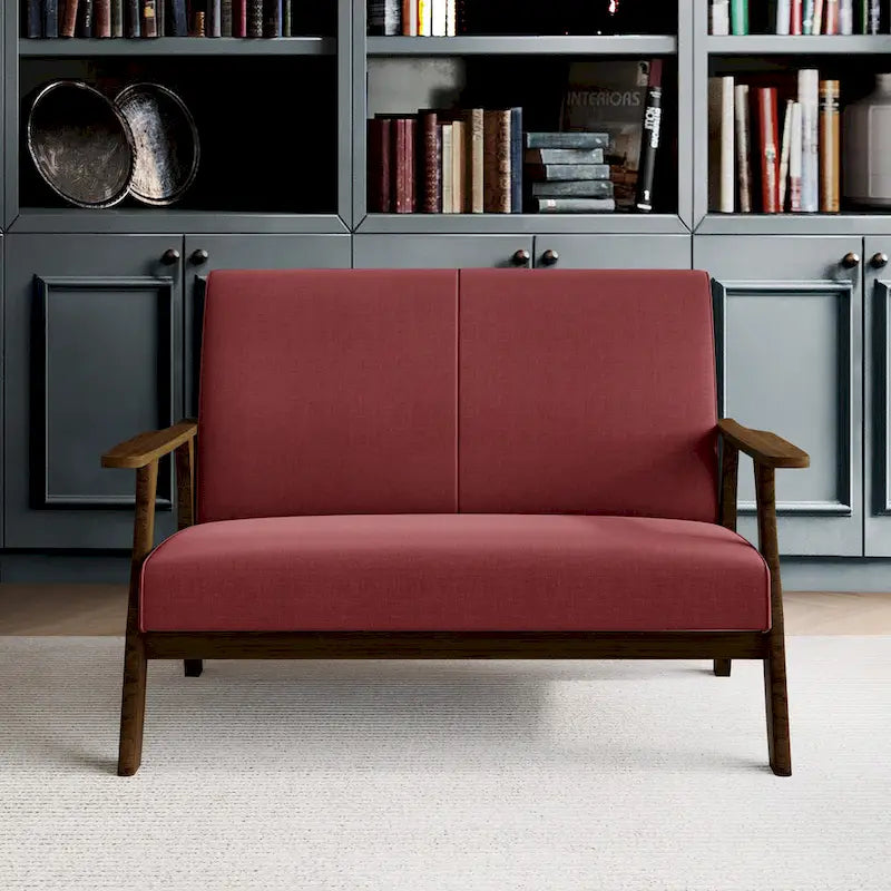 CraftPorch Wenge Wood Mid-Century Modern Linen Loveseat