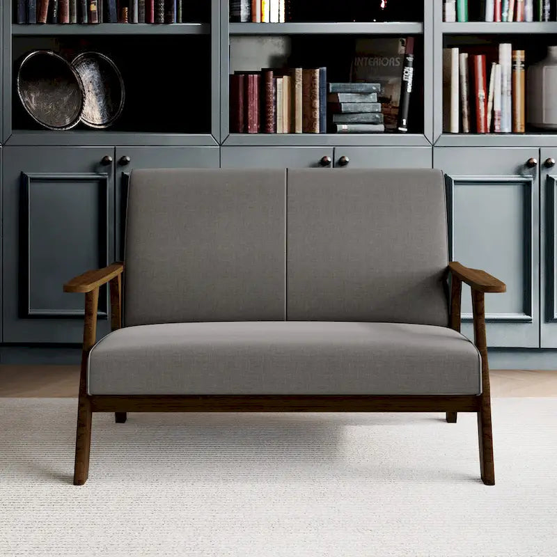 CraftPorch Wenge Wood Mid-Century Modern Linen Loveseat