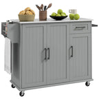 HOMCOM Kitchen Island with Storage, Rolling Kitchen Island on Wheels with Drawer, 3 Cabinets, Stainless Steel Countertop