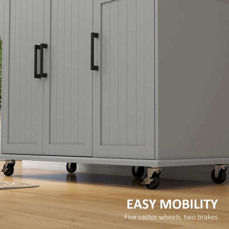 HOMCOM Kitchen Island with Storage, Rolling Kitchen Island on Wheels with Drawer, 3 Cabinets, Stainless Steel Countertop