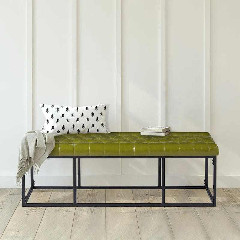 Porthos Home Ellie Faux Leather Accent Bench with Metal Frame Base