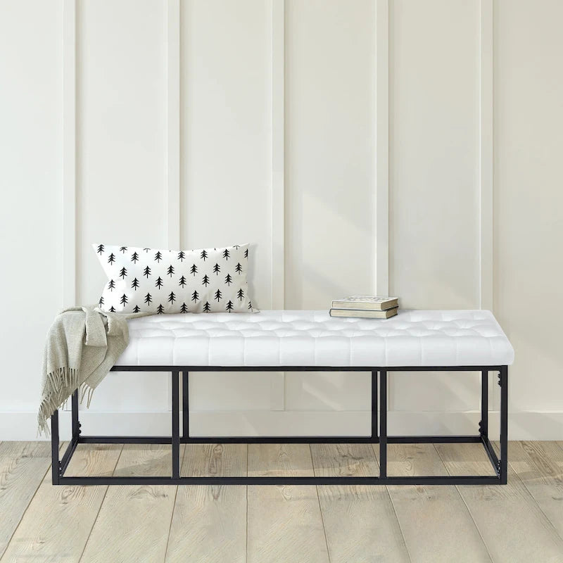 Porthos Home Ellie Faux Leather Accent Bench with Metal Frame Base