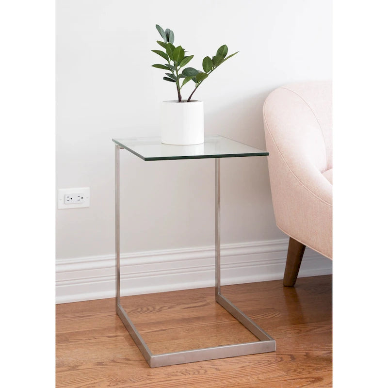 Porch & Den Birchshire Stainless Steel/ Glass End Table