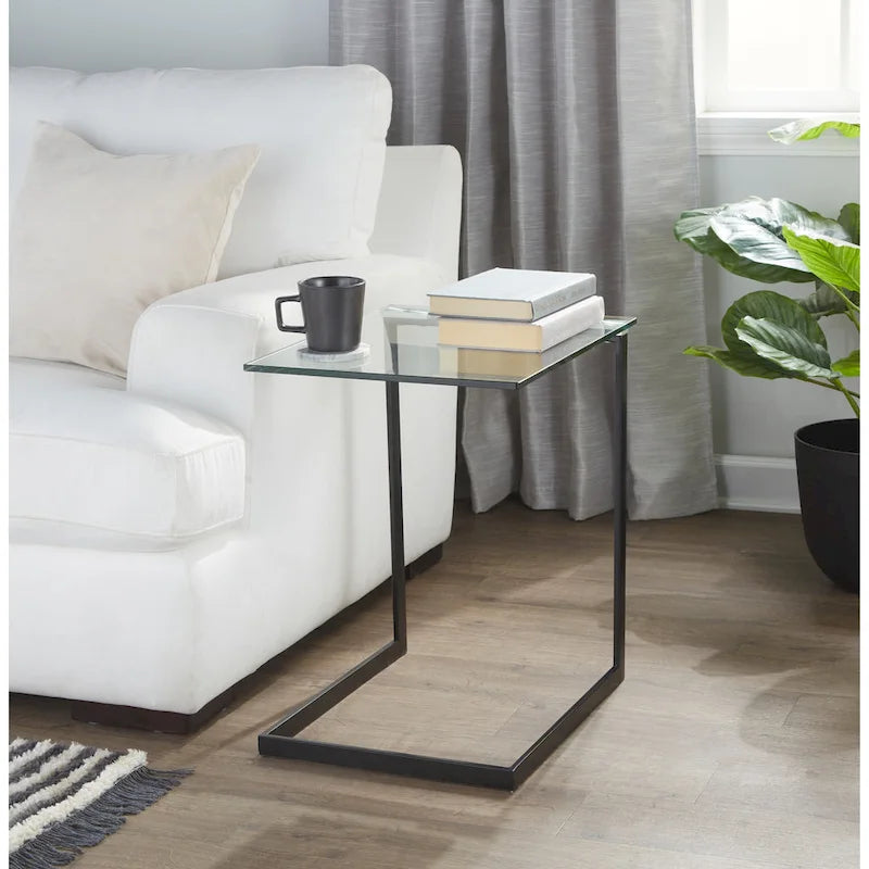 Porch & Den Birchshire Stainless Steel/ Glass End Table