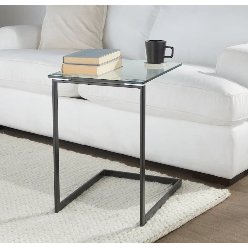 Porch & Den Birchshire Stainless Steel/ Glass End Table