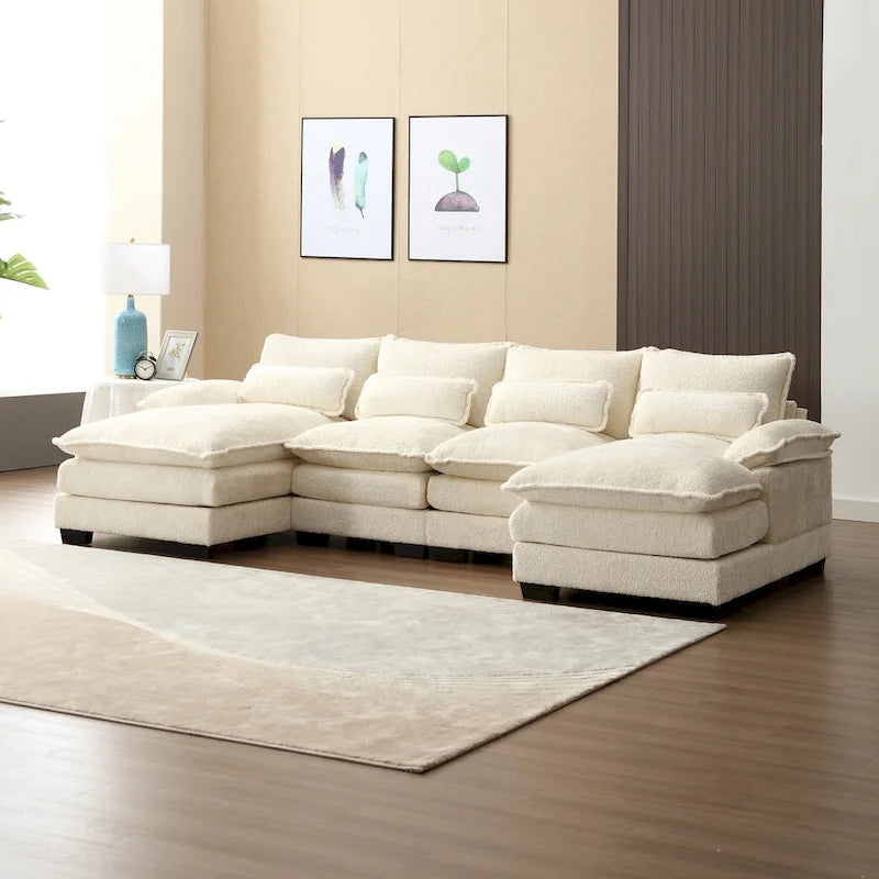 Sectional Sofa Cloud Couch for Living Room, Modern Chenille/Boucle U Shaped Couch, Comfy Modular Sofa Sleeper with Double Chaise