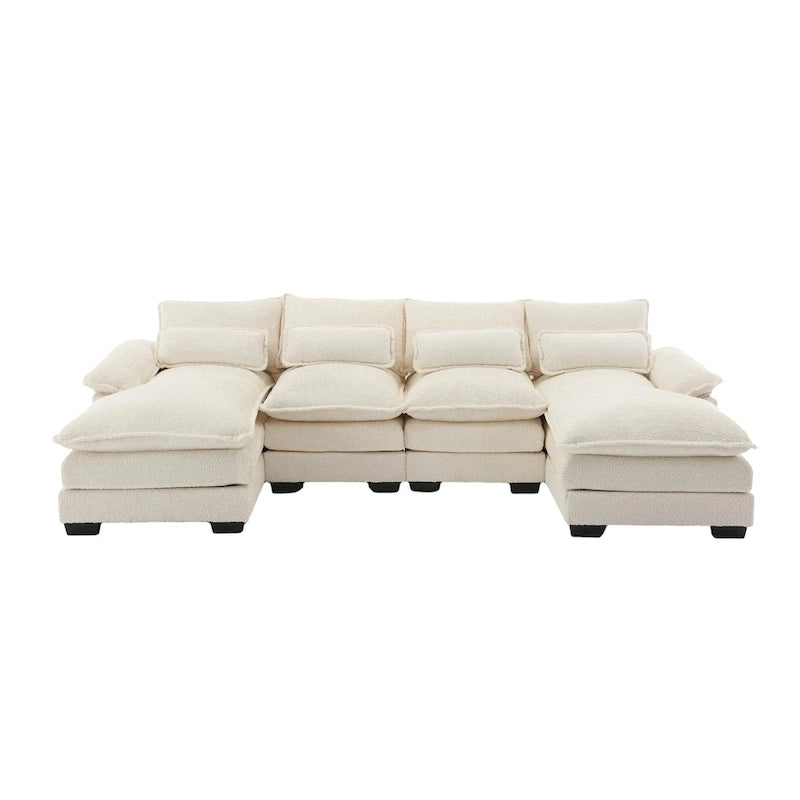 Sectional Sofa Cloud Couch for Living Room, Modern Chenille/Boucle U Shaped Couch, Comfy Modular Sofa Sleeper with Double Chaise