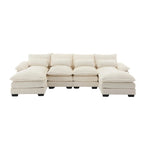 Sectional Sofa Cloud Couch for Living Room, Modern Chenille/Boucle U Shaped Couch, Comfy Modular Sofa Sleeper with Double Chaise