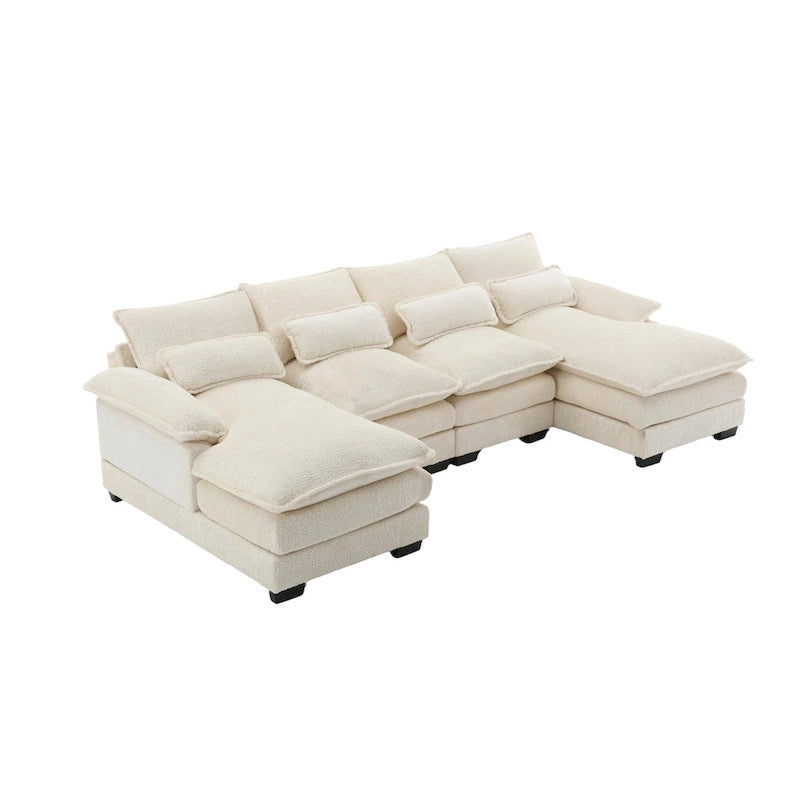 Sectional Sofa Cloud Couch for Living Room, Modern Chenille/Boucle U Shaped Couch, Comfy Modular Sofa Sleeper with Double Chaise