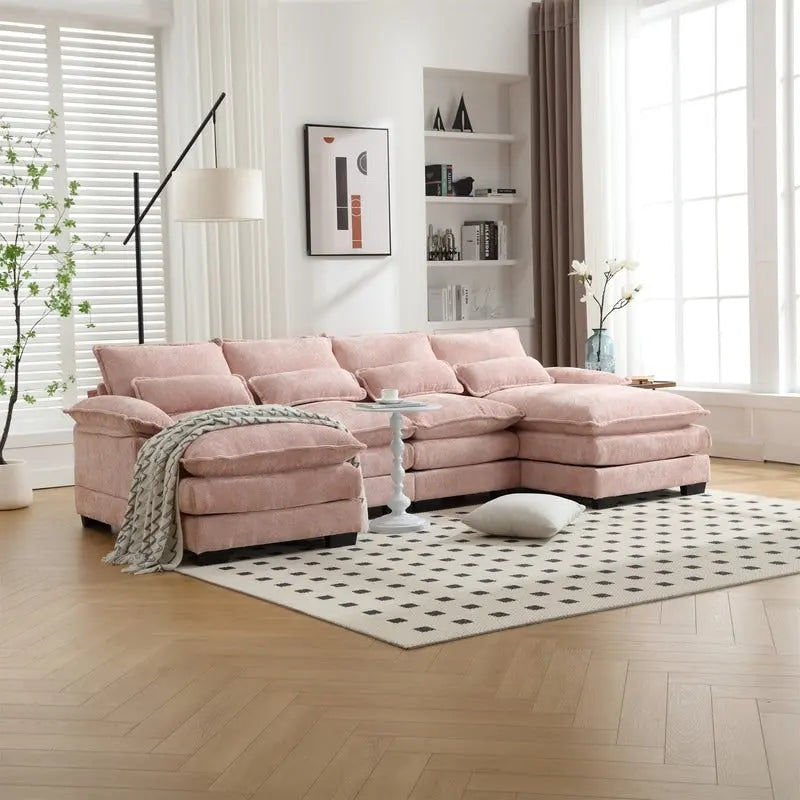 Sectional Sofa Cloud Couch for Living Room, Modern Chenille/Boucle U Shaped Couch, Comfy Modular Sofa Sleeper with Double Chaise