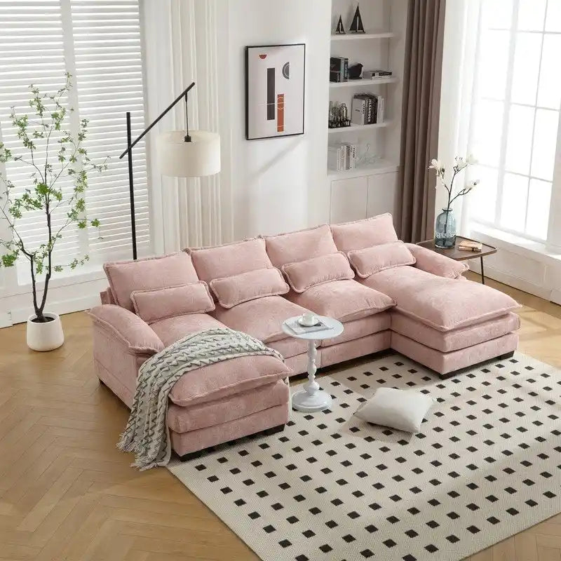 Sectional Sofa Cloud Couch for Living Room, Modern Chenille/Boucle U Shaped Couch, Comfy Modular Sofa Sleeper with Double Chaise