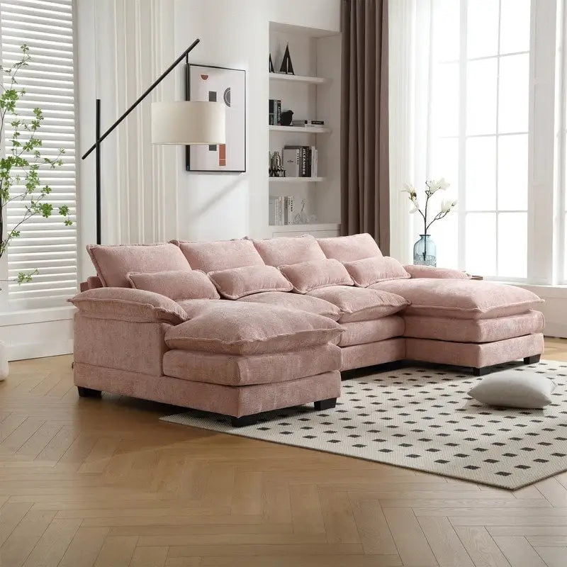 Sectional Sofa Cloud Couch for Living Room, Modern Chenille/Boucle U Shaped Couch, Comfy Modular Sofa Sleeper with Double Chaise