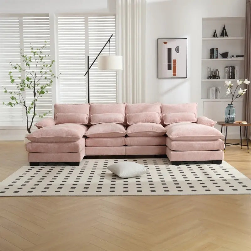 Sectional Sofa Cloud Couch for Living Room, Modern Chenille/Boucle U Shaped Couch, Comfy Modular Sofa Sleeper with Double Chaise