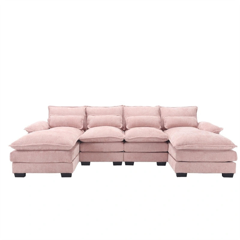 Sectional Sofa Cloud Couch for Living Room, Modern Chenille/Boucle U Shaped Couch, Comfy Modular Sofa Sleeper with Double Chaise