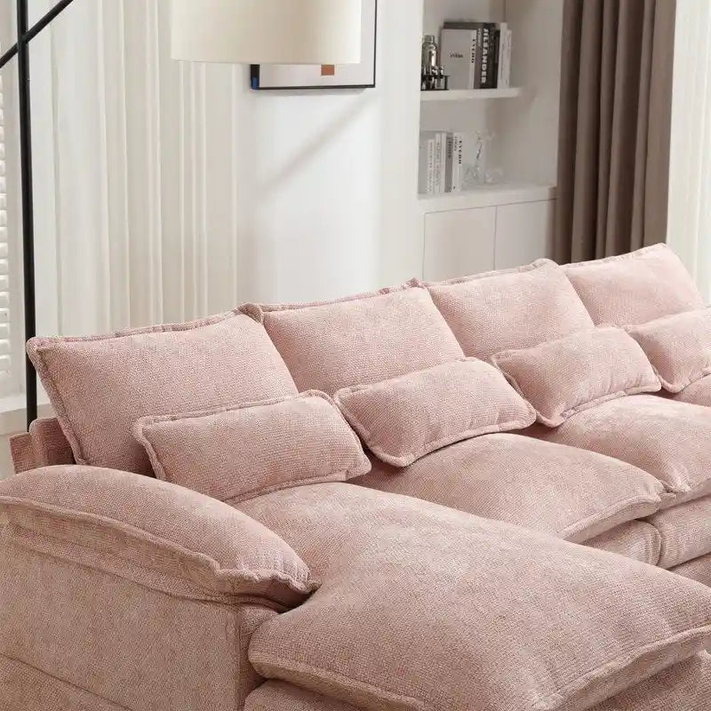 Sectional Sofa Cloud Couch for Living Room, Modern Chenille/Boucle U Shaped Couch, Comfy Modular Sofa Sleeper with Double Chaise