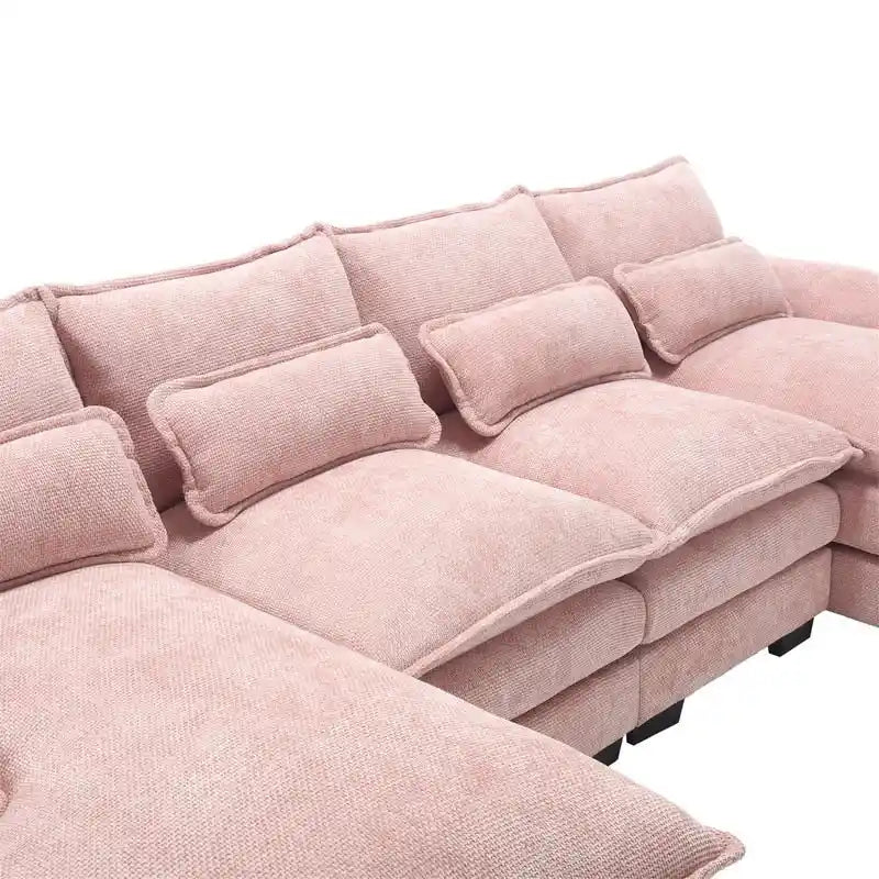 Sectional Sofa Cloud Couch for Living Room, Modern Chenille/Boucle U Shaped Couch, Comfy Modular Sofa Sleeper with Double Chaise