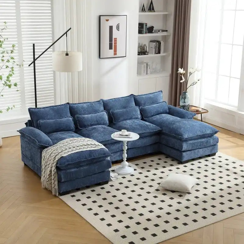 Sectional Sofa Cloud Couch for Living Room, Modern Chenille/Boucle U Shaped Couch, Comfy Modular Sofa Sleeper with Double Chaise