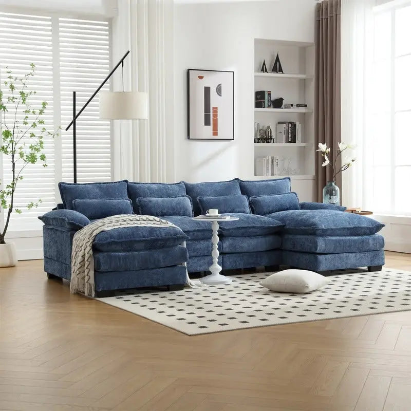 Sectional Sofa Cloud Couch for Living Room, Modern Chenille/Boucle U Shaped Couch, Comfy Modular Sofa Sleeper with Double Chaise