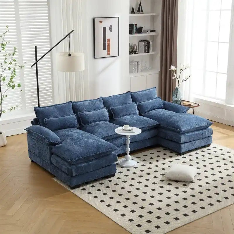 Sectional Sofa Cloud Couch for Living Room, Modern Chenille/Boucle U Shaped Couch, Comfy Modular Sofa Sleeper with Double Chaise