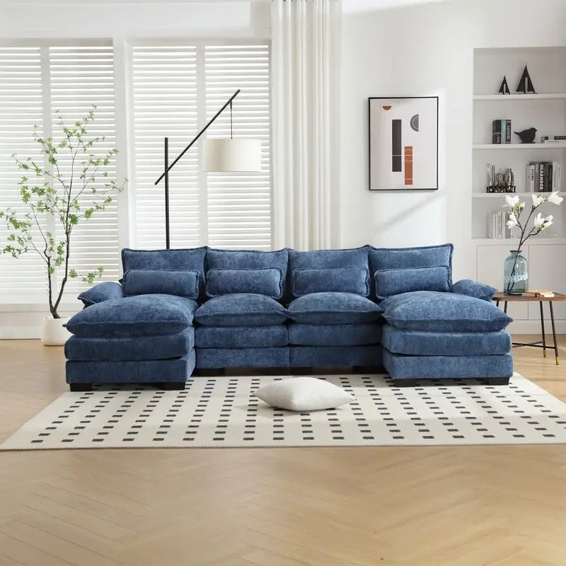 Sectional Sofa Cloud Couch for Living Room, Modern Chenille/Boucle U Shaped Couch, Comfy Modular Sofa Sleeper with Double Chaise