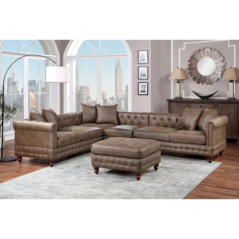4 Piece Leatherette Upholstered Sectional Sofa Set with Wood Legs
