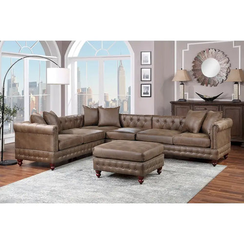 4 Piece Leatherette Upholstered Sectional Sofa Set with Wood Legs