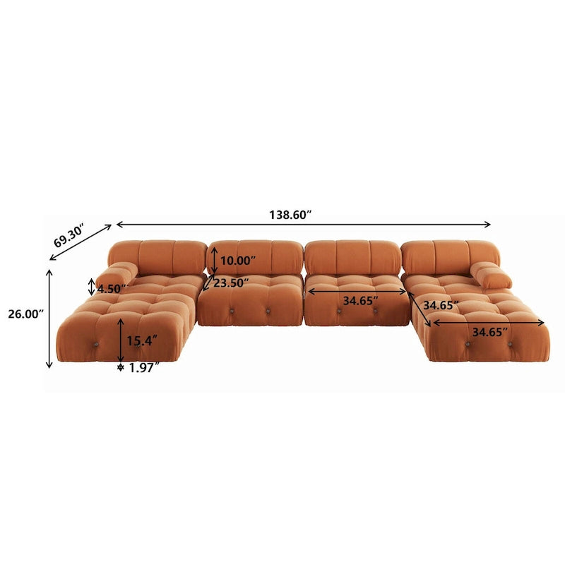 Modern U-Shaped Velvet Upholstered Modular Sectional Sofa 6-seater Extra Wide Chaise Lounge Couch for Living Room