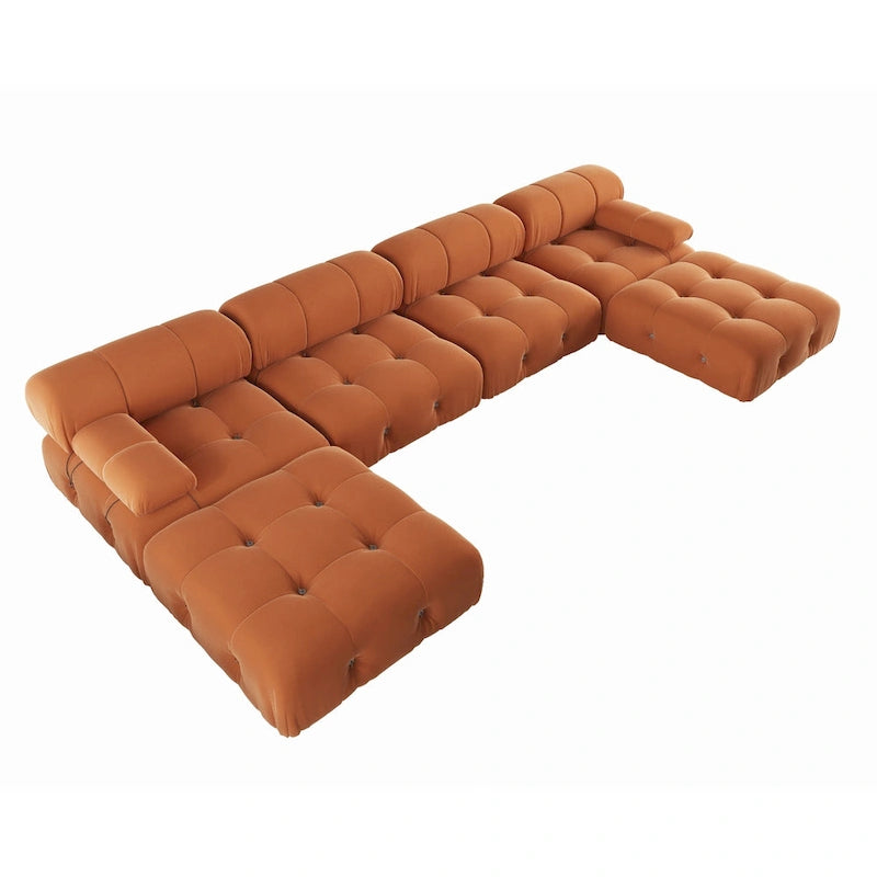 Modern U-Shaped Velvet Upholstered Modular Sectional Sofa 6-seater Extra Wide Chaise Lounge Couch for Living Room