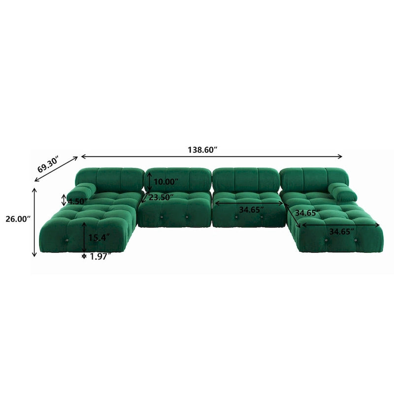 Modern U-Shaped Velvet Upholstered Modular Sectional Sofa 6-seater Extra Wide Chaise Lounge Couch for Living Room