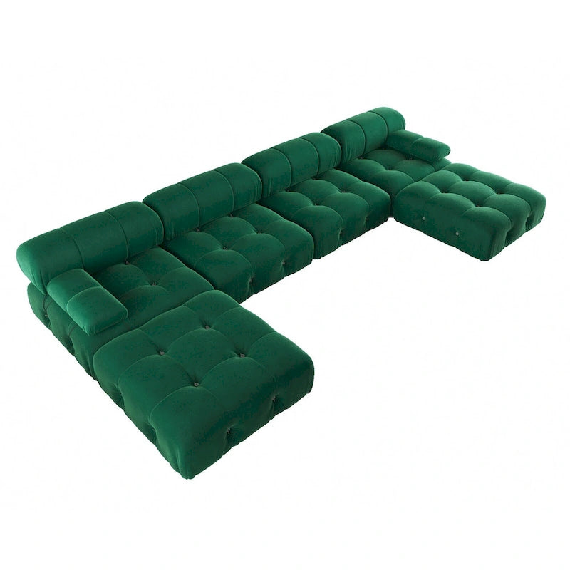 Modern U-Shaped Velvet Upholstered Modular Sectional Sofa 6-seater Extra Wide Chaise Lounge Couch for Living Room