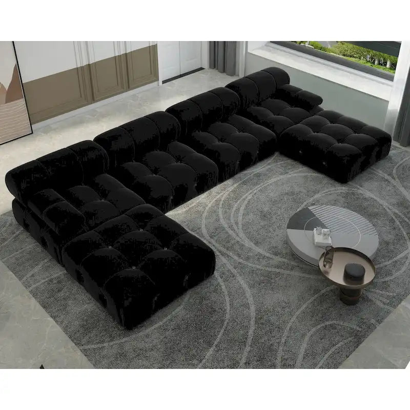 Modern U-Shaped Velvet Upholstered Modular Sectional Sofa 6-seater Extra Wide Chaise Lounge Couch for Living Room