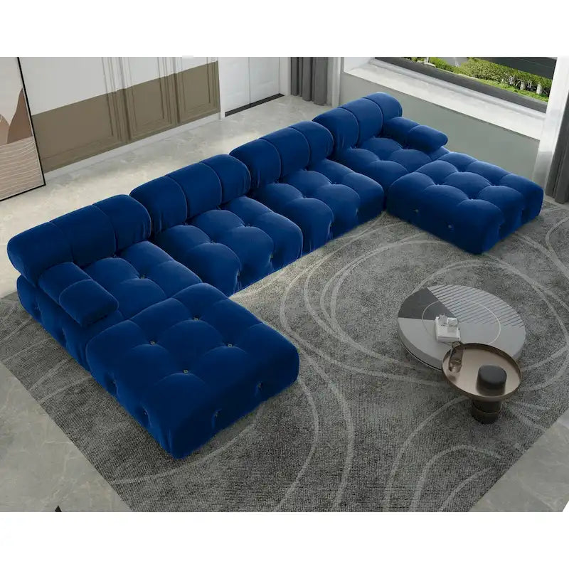 Modern U-Shaped Velvet Upholstered Modular Sectional Sofa 6-seater Extra Wide Chaise Lounge Couch for Living Room