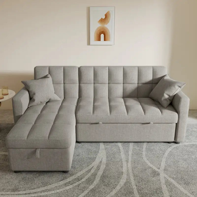 L-shaped Pull-out Sleeper Sectional Sofa Bed with Storage Chaise