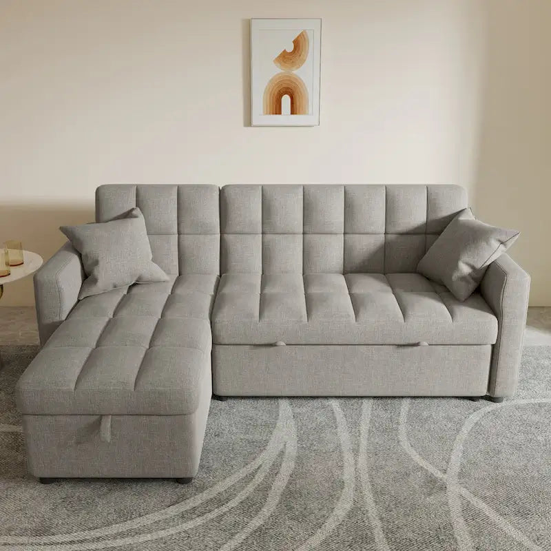 L-shaped Pull-out Sleeper Sectional Sofa Bed with Storage Chaise